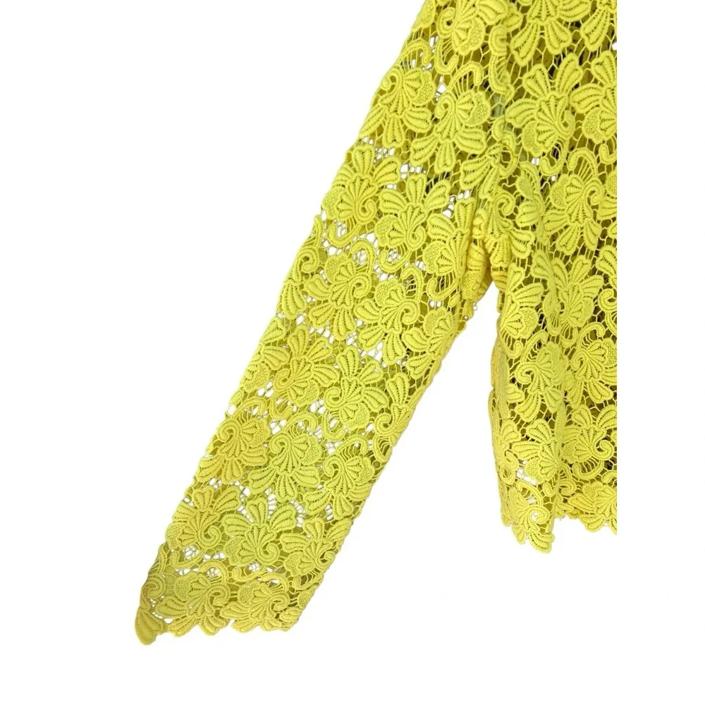 Chartreuse Guipure Lace Open Front Boho Cardigan - Picture 5 of 8